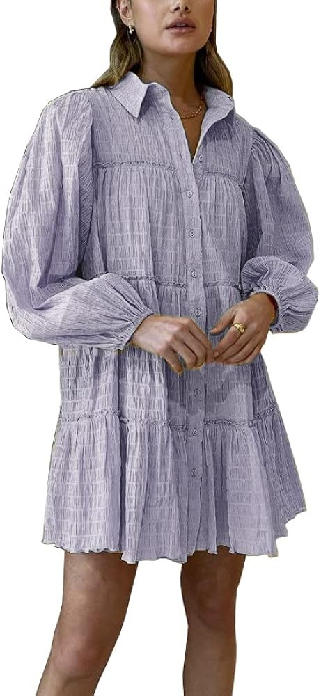 Aox Women Ruffle Sleeve Tunic Midi Dress Flowy Shift Sundress Sweet Babydoll Button Down Swing Sk... | Amazon (US)