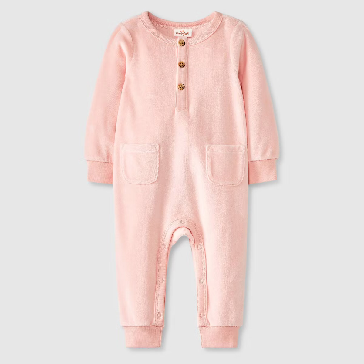 Baby Solid Velour Romper - Cat & Jack™ Pink 24M | Target