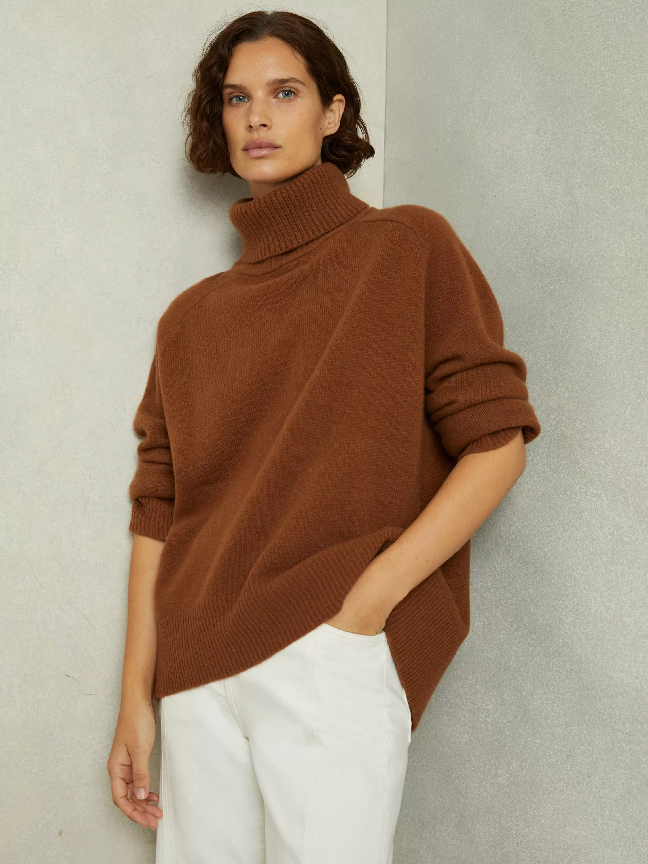 ReissEliza Wool Rich Roll Neck Jumper, Toffee | John Lewis (UK)