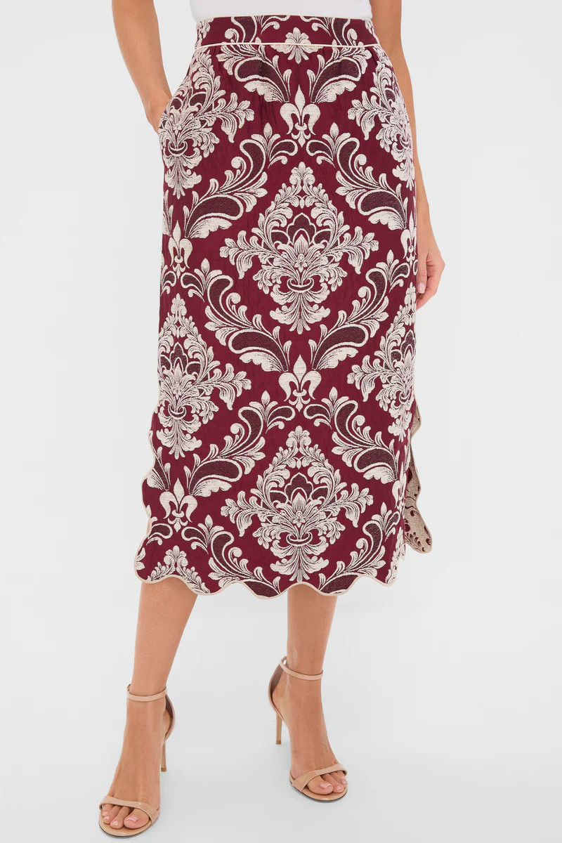 Blush Pink and Burgundy Bicolor Jacquard Waves Midi Skirt | Tuckernuck (US)
