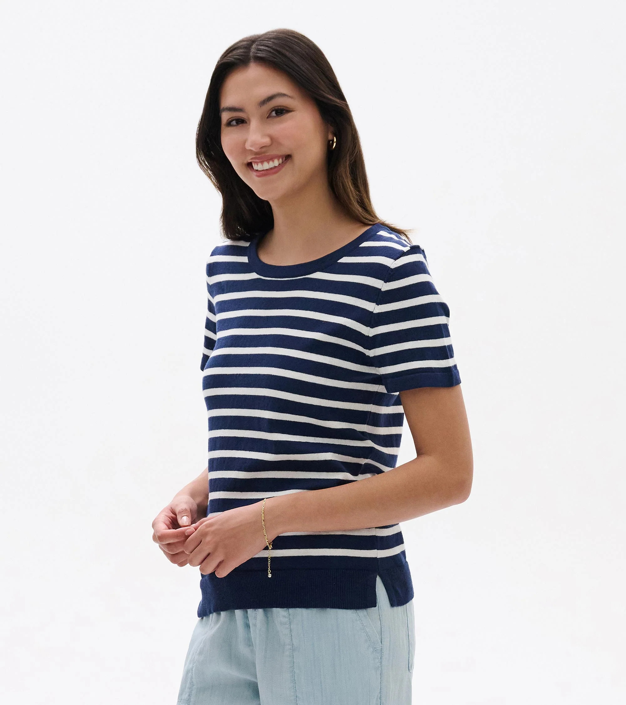 Simone Knit Tee - Navy & White Stripes | Hatley