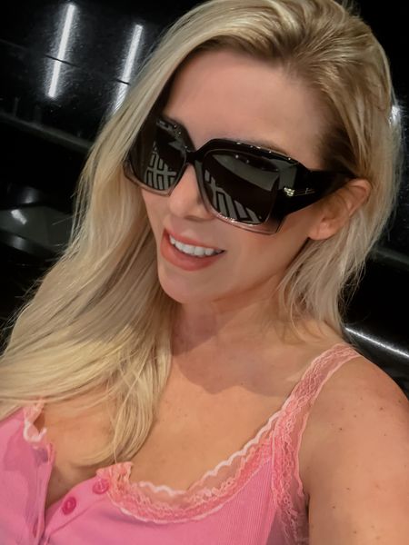 The cutest Amazon oversized sunglasses! Black to gradient pink!
Pink lace trim tank top - these are my fave and I own them in a ton of colors - wearing a L

#LTKfindsunder100 #LTKfindsunder50 #LTKstyletip