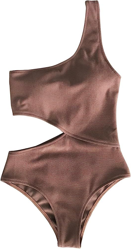 Women's One Piece Swimsuit One Shoulder Cut Out Ribbed Swimwear Bathing Suits | Amazon (US)