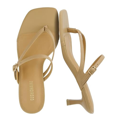 CUSHIONAIRE Women's Madrid Strappy Kitten Heel Sandals +Memory Foam, Wide Widths Available LIGHT TAN 9 | Amazon (US)