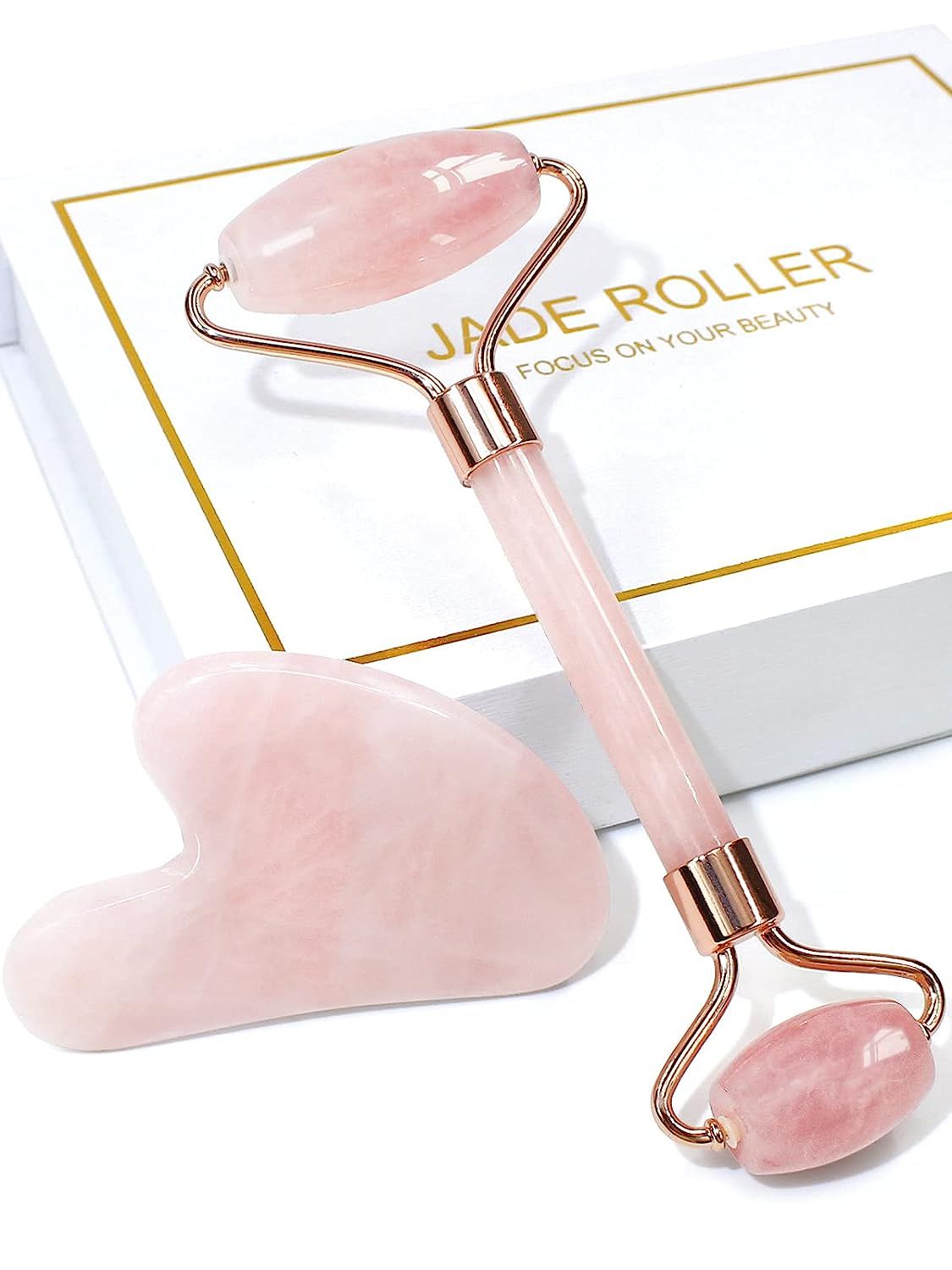 Jade Roller & Gua Sha, Face Roller, Facial Beauty Roller Skin Care Tools, BAIMEI Rose Quartz Mass... | Amazon (US)