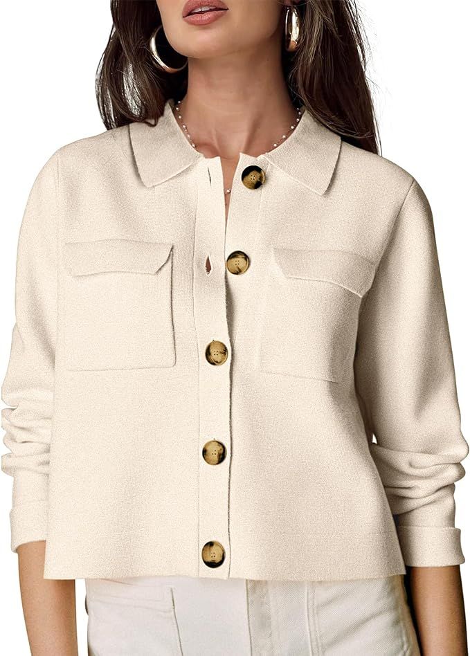 Shy Velvet Women 2023 Shackets Jacket Patch-Pocket Sweaters Merino Cardigan Open Front Button Dow... | Amazon (US)
