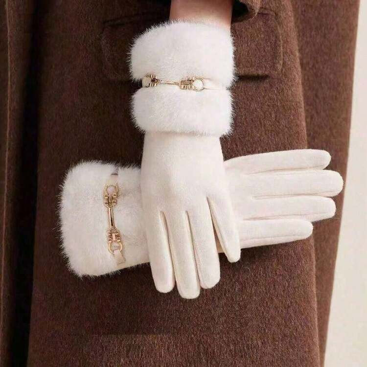 1 Pair Solid Color Elegant Casual Polyester Fringe Embroidery Women Gloves, Mature Outdoor, Holiday, Casual, Evening Date, Sports, Autumn/Winter | SHEIN