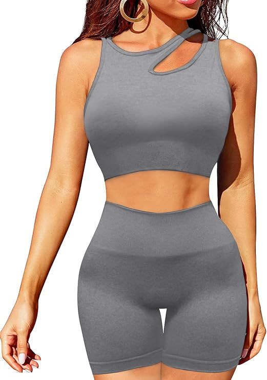 OLCHEE Women's Sexy Workout Set 2 Piece Tracksuit - Seamless High Waist Shorts Leggings and Sport... | Amazon (US)
