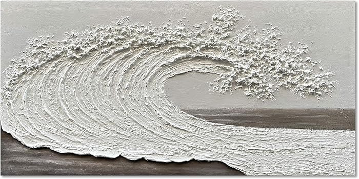 NANKAI Art 24x48 inch Hand-Painted 3D Ocean Waves Oil Painting Natural Scenery White Abstract Can... | Amazon (US)