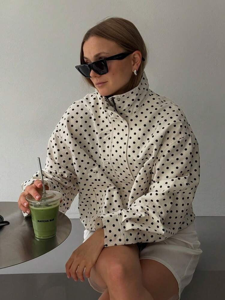 SHIBASHAN Women Fashion Lightweight Polka Dots Fall Jacket With Pockets Long Sleeve Casual Outerwear | SHEIN