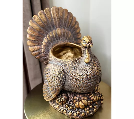 Simply Stunning Golden Gathering Turkey Planter by Janine Graff - QVC.com | QVC