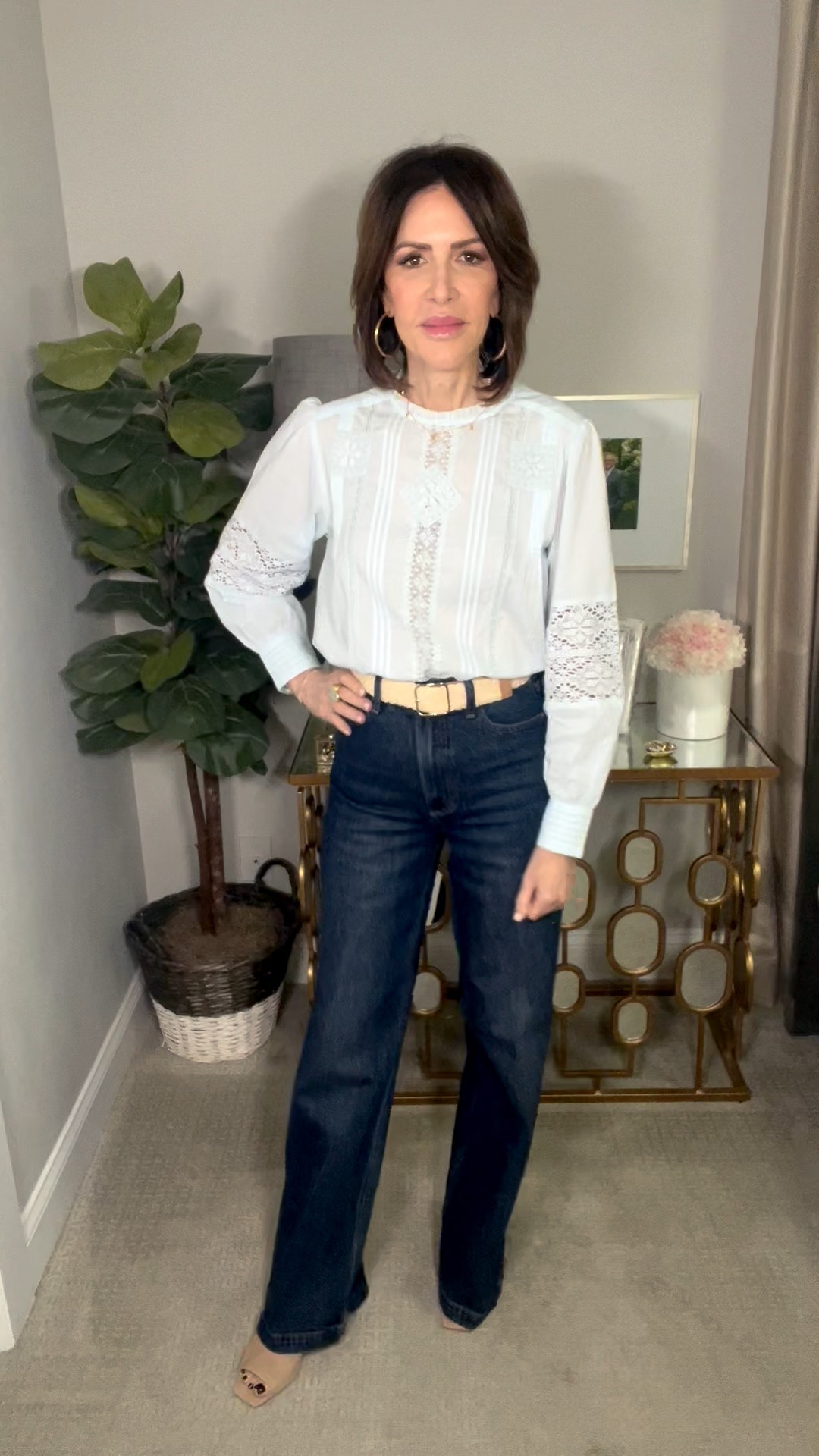 eyelet top, wide leg jeans, suede heels, over 50 outfits, spring outfit 

#LTKOver40 #LTKSeasonal #LTKootd