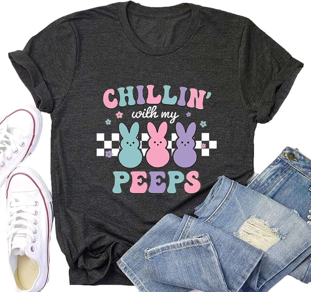 Women Happy Easter Shirts Funny Bunny T-Shirt Rabbit Graphic Tee Tops | Amazon (US)