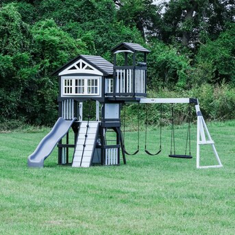 Backyard Discovery Whispering Point Residential Wood Playset with Slide | Lowe's