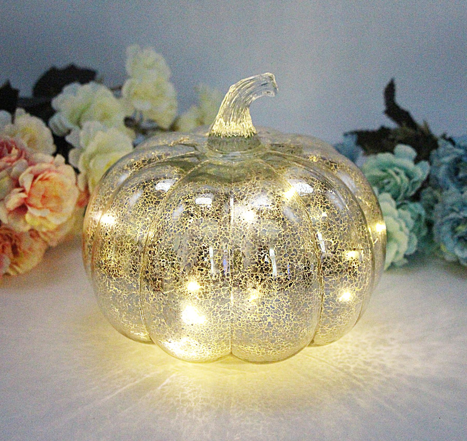 Mercury Glass Pumpkin Light with Timer, with 10 Fairy Lights Inside,Battery Operated Led Pumpkin ... | Amazon (US)