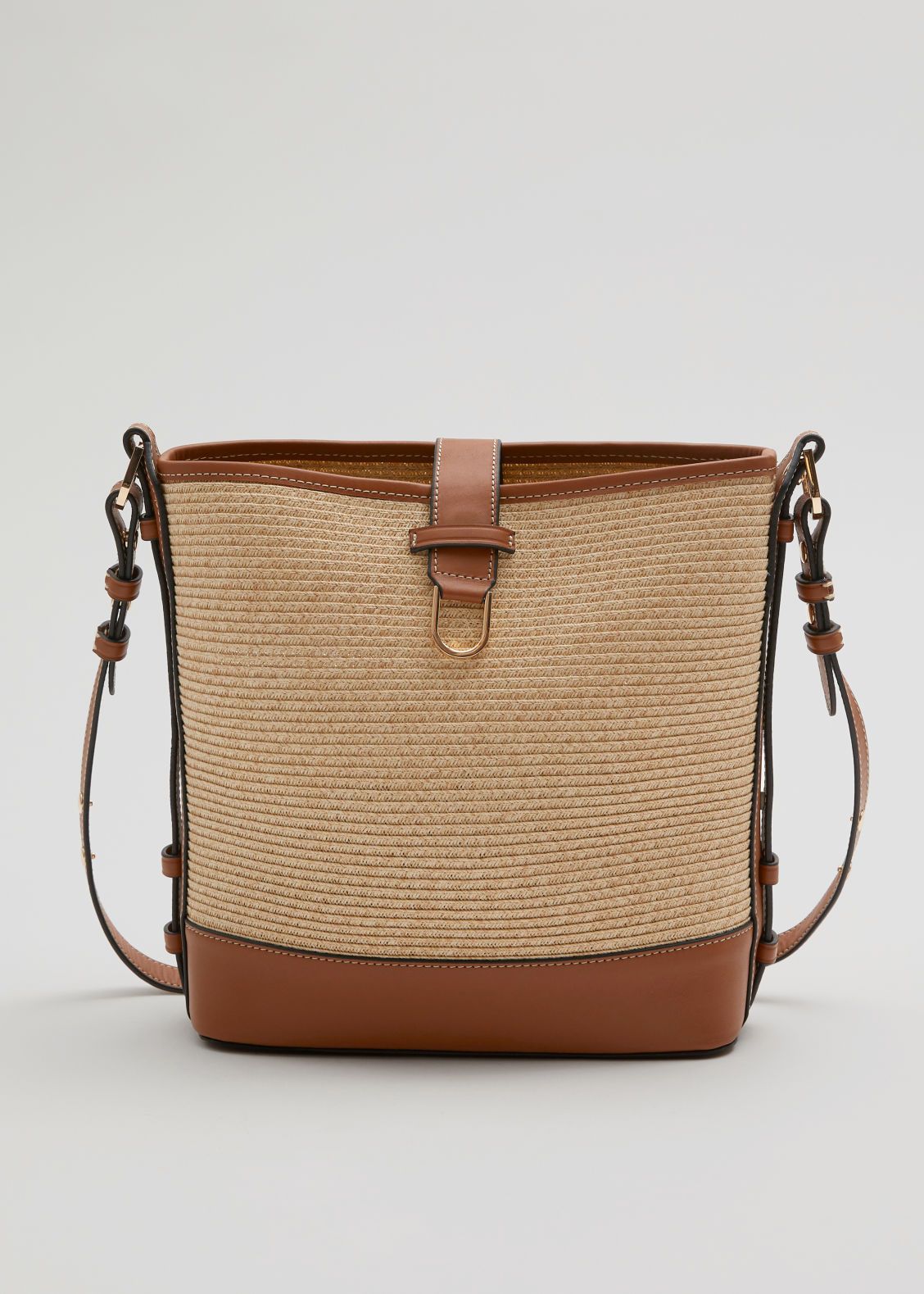 Leather Trimmed Straw Bucket Bag - Beige | & Other Stories US