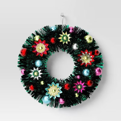 Christmas Tinsel Green Wreath with Flowers - Wondershop™ | Target