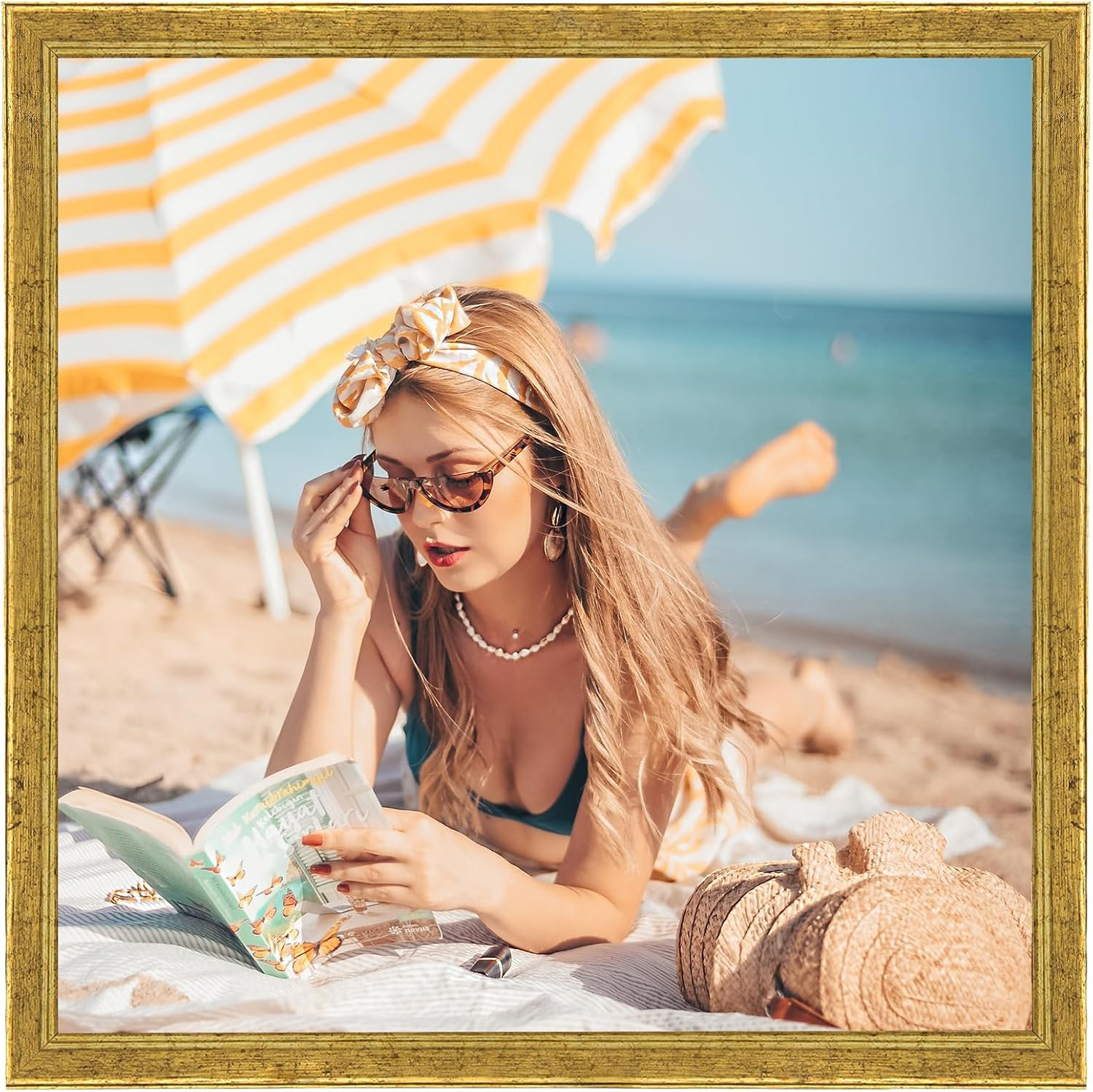 Wood 24x24 Frame Gold, Ornate Natural 24x24in Poster Picture Frame, Modern Golden 24 x 24inch Gallery Wall Photo Frame with HD Plexiglass, Horizontal Vertical Wall Mounting Display 1pcs | Amazon (US)