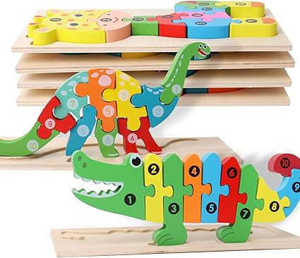 SHIERDU Wooden Puzzles for Kids, Toddler Number Puzzle, Old Wooden Dinosaur Puzzles and Animal Ji... | Amazon (US)