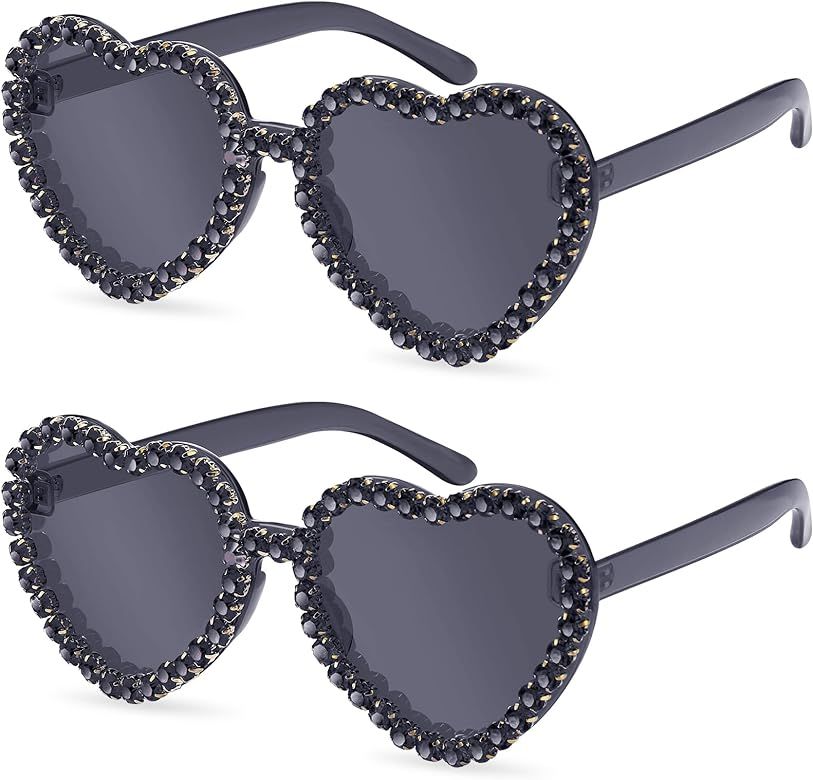 TOODOO 2 Pairs Rhinestone Heart Sunglasses Heart Shape Rimless Sunglasses for Women Transparent H... | Amazon (US)