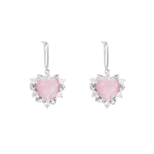 Princess Cat - Cat Eye Stone Heart Necklace / Drop Earring | YesStyle | YesStyle Global