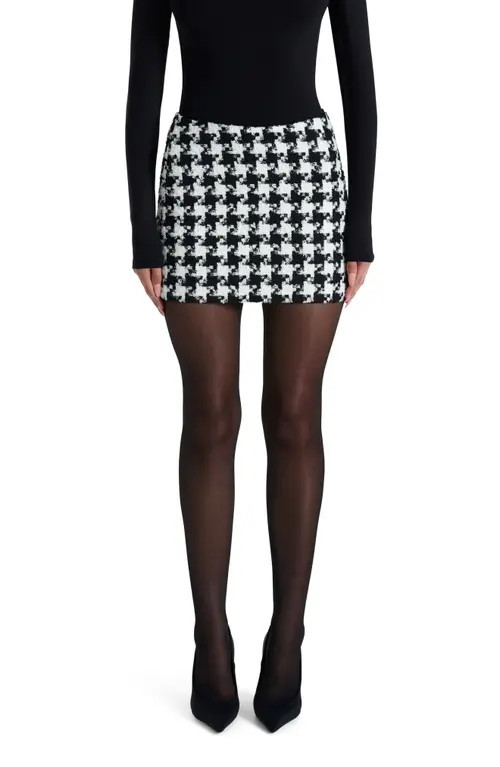 Naked Wardrobe Houndstooth Check Tweed Miniskirt in Houndstooth Black/White at Nordstrom, Size Small | Nordstrom