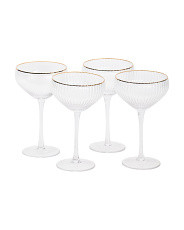 Set Of 4 Clear Optic Coupe Gold Tone Rim Glasses | TJ Maxx