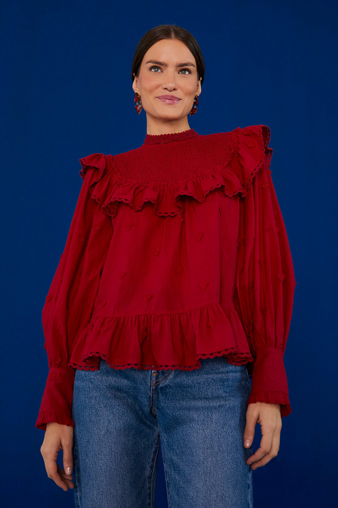 Red 3D Hearts Blouse | FarmRio (US)