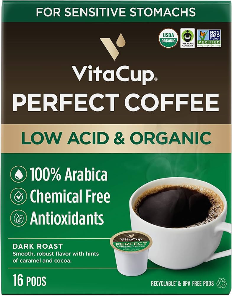 VitaCup Perfect Low Acid Coffee Pods, USDA Organic & Fair Trade, Mycotoxin Free, Dark Roast Guate... | Amazon (US)