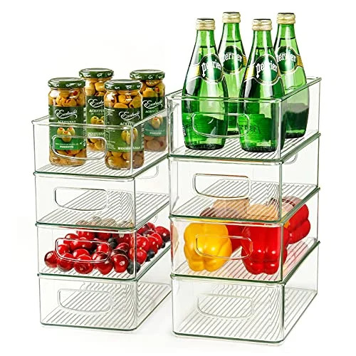 Set of 8 Refrigerator Organizer Bins, 4 Large and 4 Medium Stackable Plastic Fridge Organizers wi... | Walmart (US)