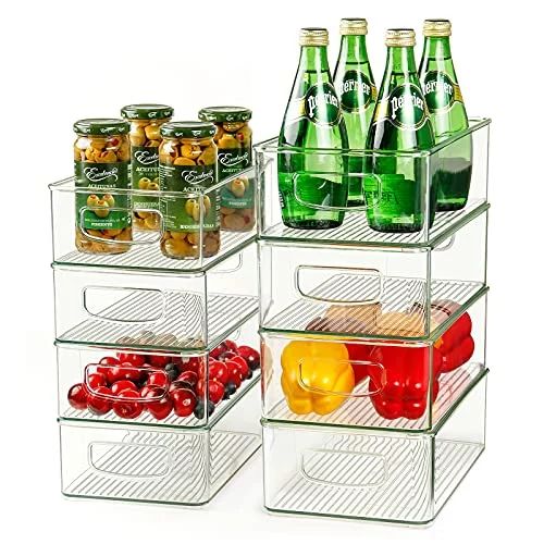 Set of 8 Refrigerator Organizer Bins, 4 Large and 4 Medium Stackable Plastic Fridge Organizers wi... | Walmart (US)