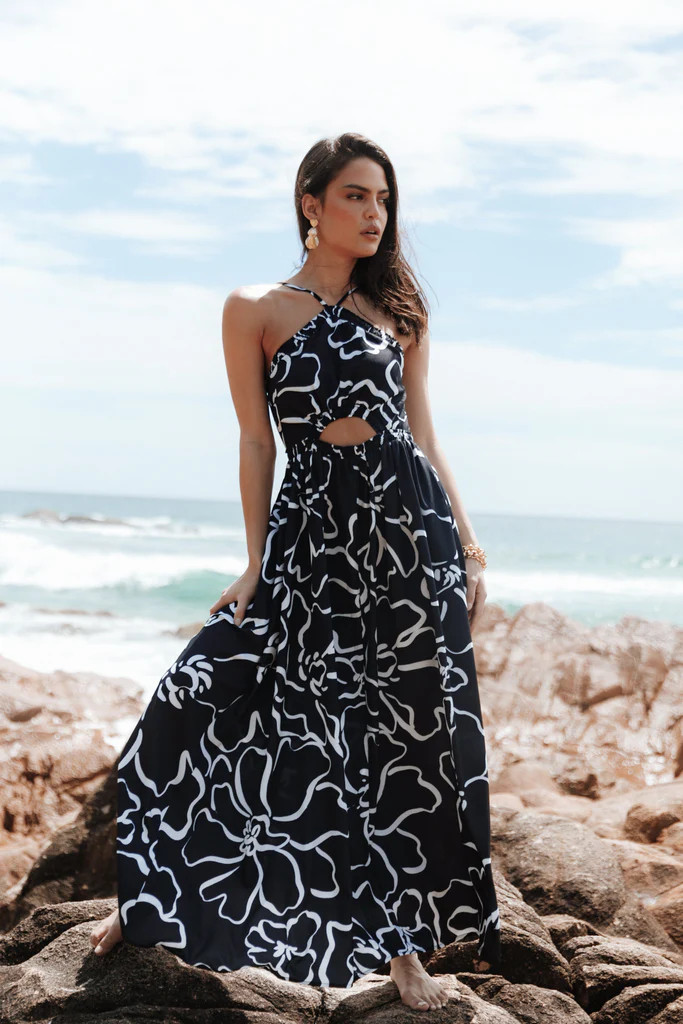 Madeira Maxi Dress - White/Black Floral | Petal & Pup (US)