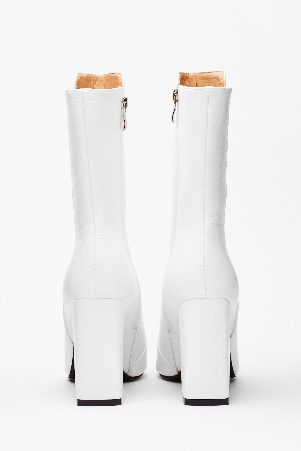 Faux Leather High Ankle Boots with Croc Embossed Design | Nasty Gal (US)
