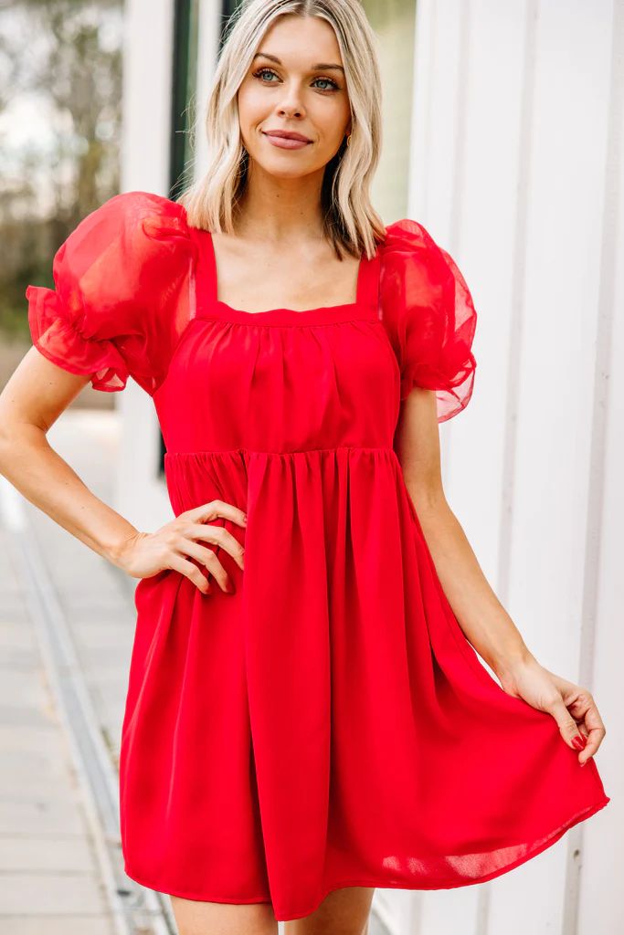 A Step Above Red Bubble Sleeve Dress | The Mint Julep Boutique
