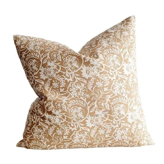Modern Farmhouse Pillow Tan Floral Pillow Cover Natural Tone - Etsy | Etsy (US)