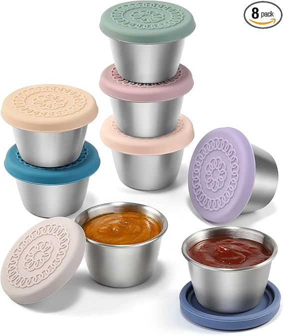 [8 Pack] Salad Dressing Container To Go, 2.4oz Small Condiment Containers with Leakproof Silicone... | Amazon (US)