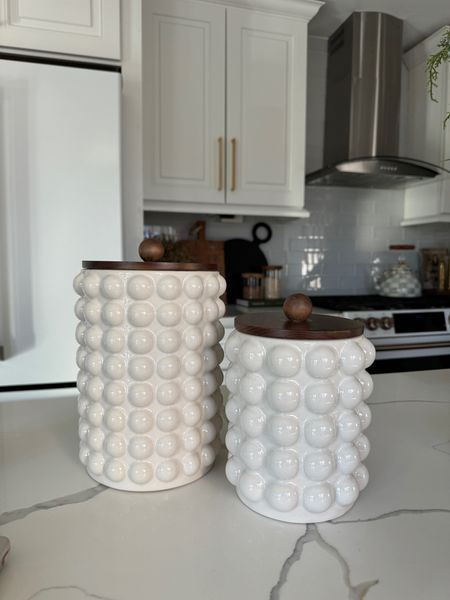 Raised dots kitchen canisters with wood tops - these are SO cute!! Might even use these outside the kitchen! 

#LTKfindsunder50 #LTKsalealert #LTKhome