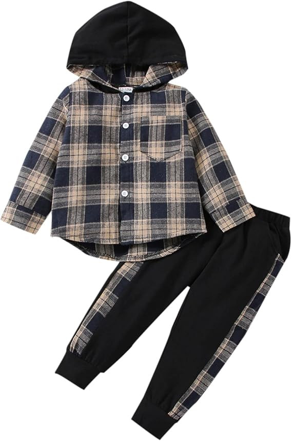 Toddler Baby Boys Clothes Fall Winter Outfits Lattice Button Down Long Sleeve Plaid Shirt Hoodied... | Amazon (US)