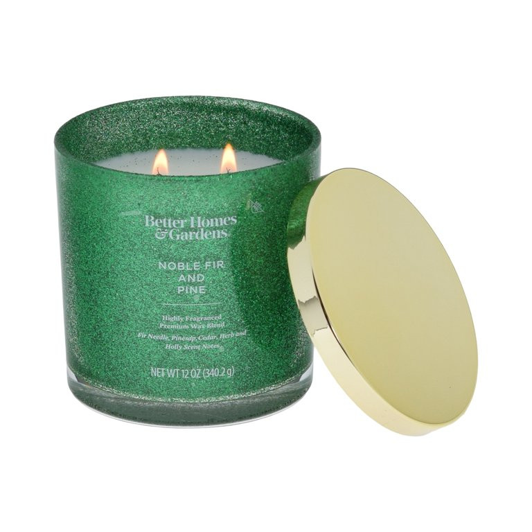 Better Homes & Gardens Noble Fir & Pine Scented 2 Wick Glitter 12oz Jar Candle | Walmart (US)