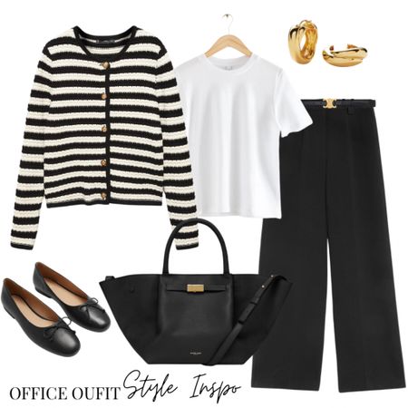 Outfit for the office 

Striped Cardigan, black wide leg trousers, black ballet pumps 

#LTKstyletip #LTKworkwear #LTKeurope