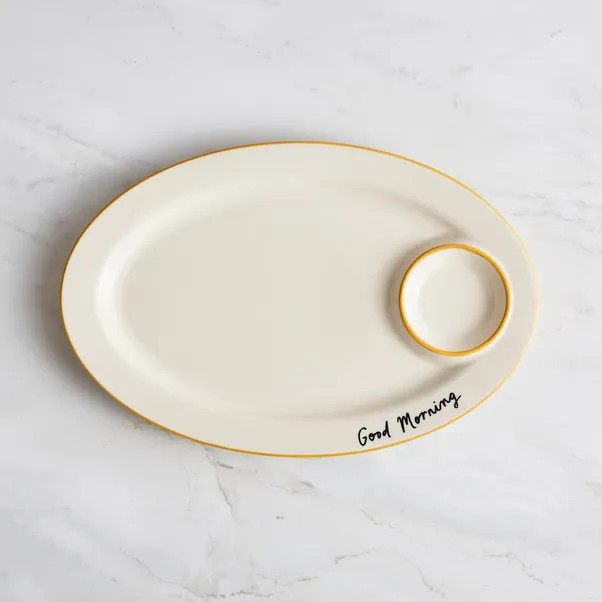 Good Morning Stoneware Pastry Plate | Dunelm