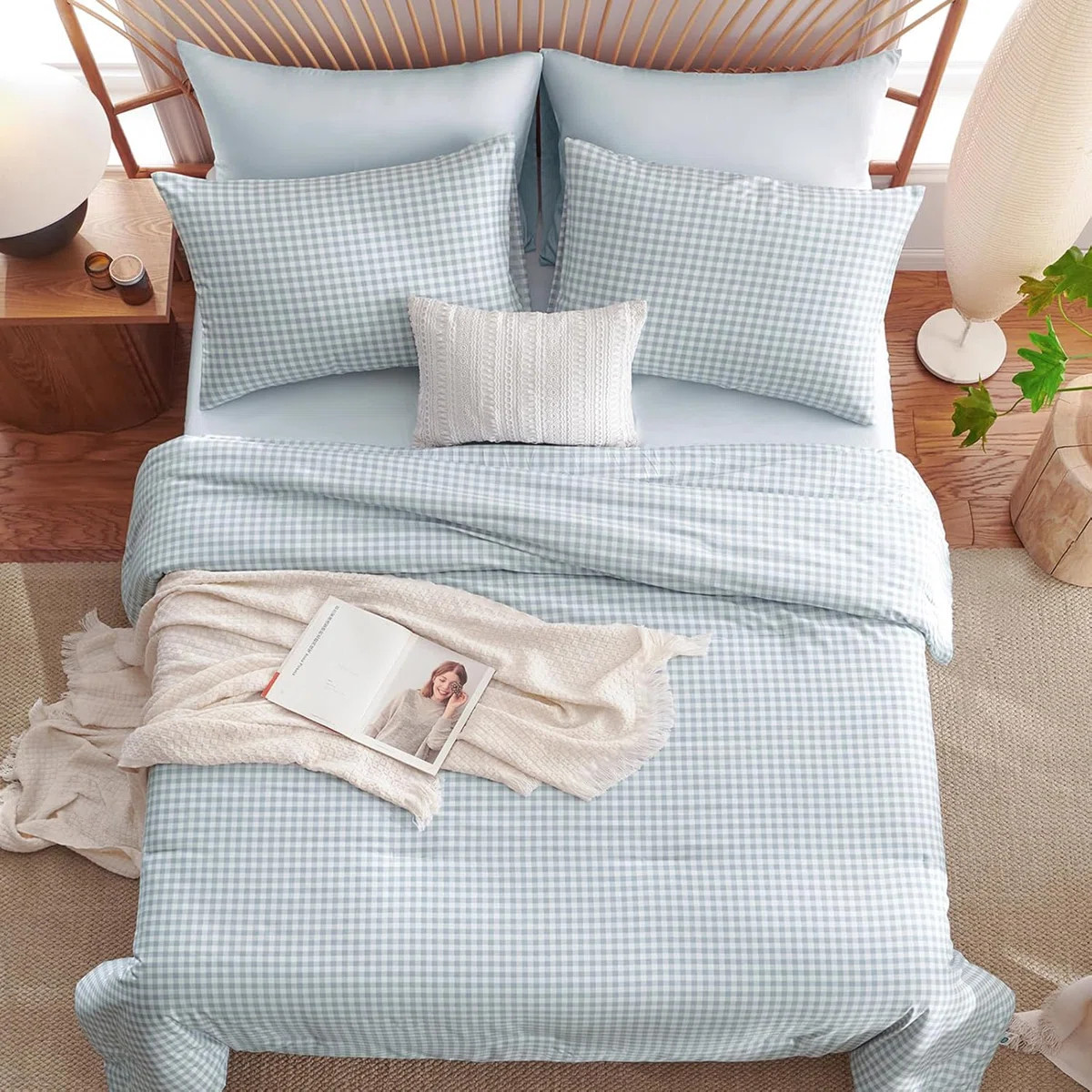 Nayoroom Gingham Comforter Set Modern Style Plaid Comforter Set 100% Washed Microfiber Boho Comfo... | Wayfair North America