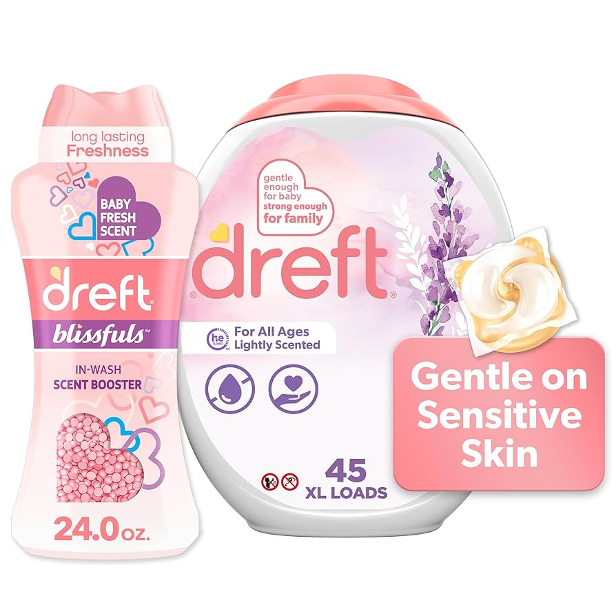 Dreft Laundry Bundle: Dreft Detergent Pacs, Lightly Scented, Lavender, HE Compatible, 45 Count + ... | Amazon (US)