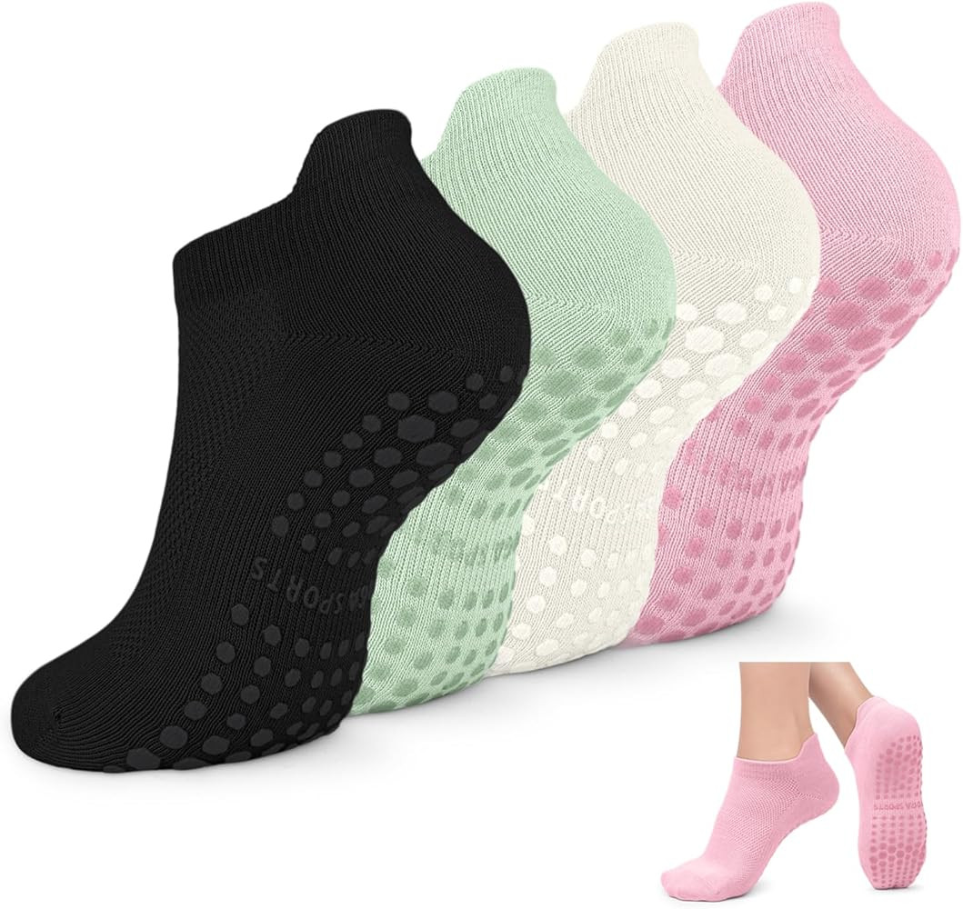 Non Slip Pilates Socks with Grips for Women, Yoga Socks For Pure Barre,Hospital, Barefoot Workout... | Amazon (US)