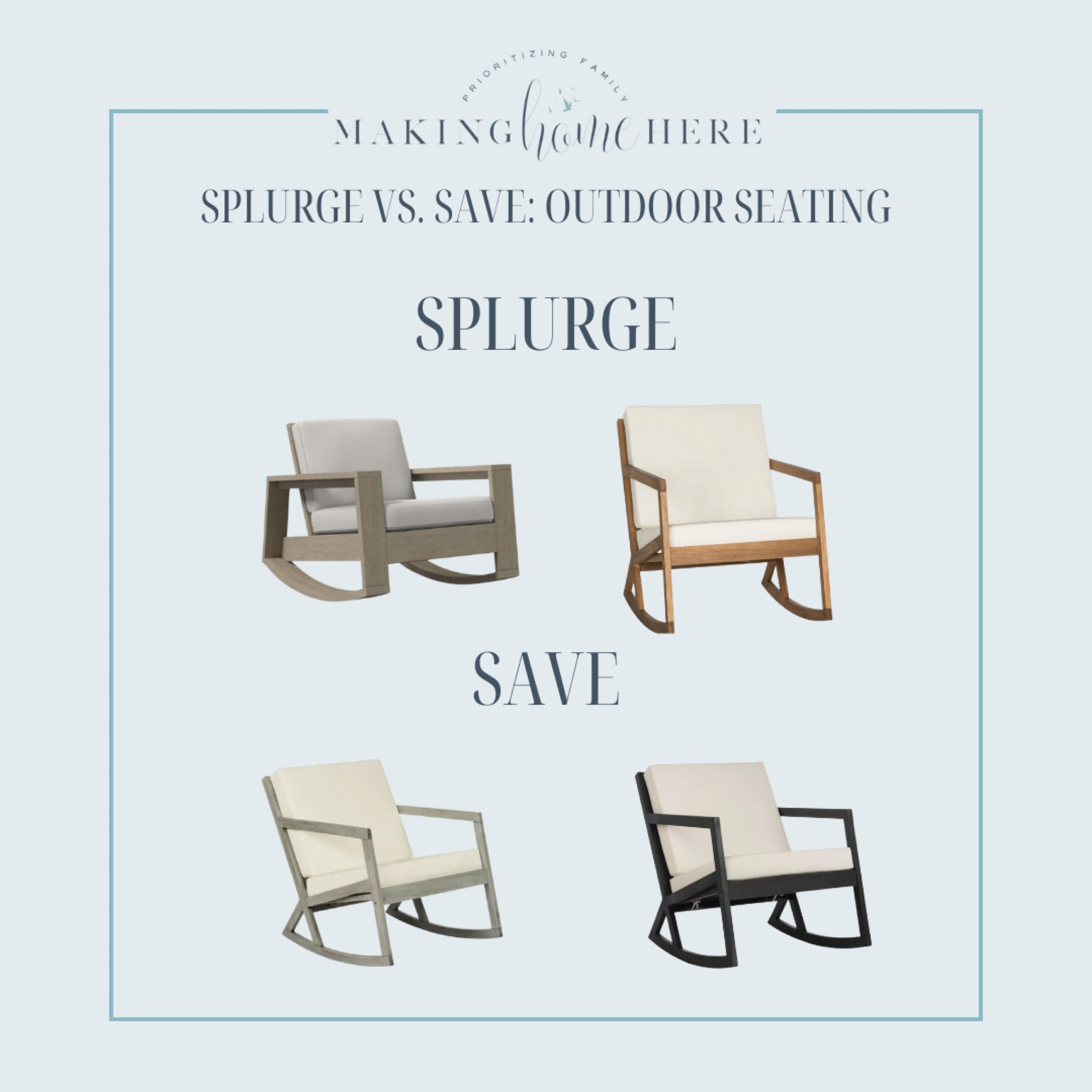 SPLURGE VS. SAVE!

Outdoor furniture, budget friendly patio, patio furniture, deck furniture, West Elm, lookalike, save, splurge, splurge vs save, outdoor furniture finds, Home Depot, Pottery Barn, At Home, Patio dining tables, outdoor dining tables, outdoor dining sets, makinghomehere, outdoor lighting, sconces, outdoor sconces, lighting, outdoor lights, patio lights, front door lights, deck lights, outdoor storage, pool storage, pool furniture, pool toy storage, storage for pool, patio storage, patio pool, pool patio, pool deck furniture, organization, outdoor organization, home organization, west elm chair, west elm deck chair, west elm outdoor furniture, west elm deck chairs

#LTKFind #LTKU #LTKhome