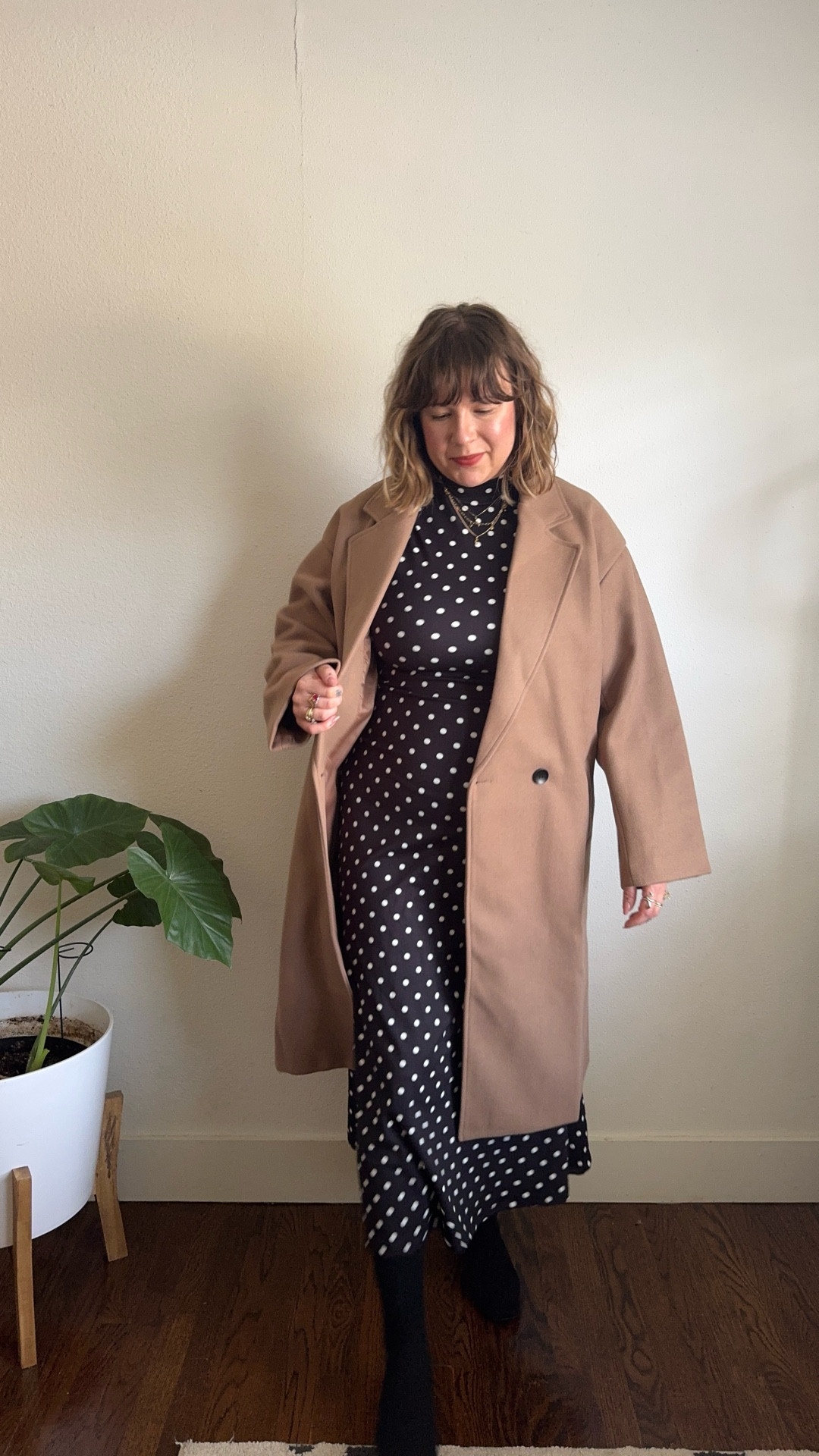 Polka dot dress + a long wool coat is the perfect outfit combo for these  months in between winter & spring


.
.
.
.
.
French girl style, long camel jacket, long wool coat, sezane for less, chic outfit idea, spring outfit inspo, winter outfit inspo, midsize outfits, size 12, Valentine’s Day outfit, 

#LTKValentine #LTKMidsize #LTKootd