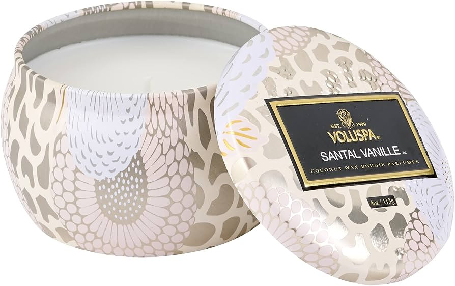 Voluspa Santal Vanille, Mini Tin Candle, 4 Ounce, 25 Hour Burn Time, Coconut Wax for Clean Burnin... | Amazon (US)