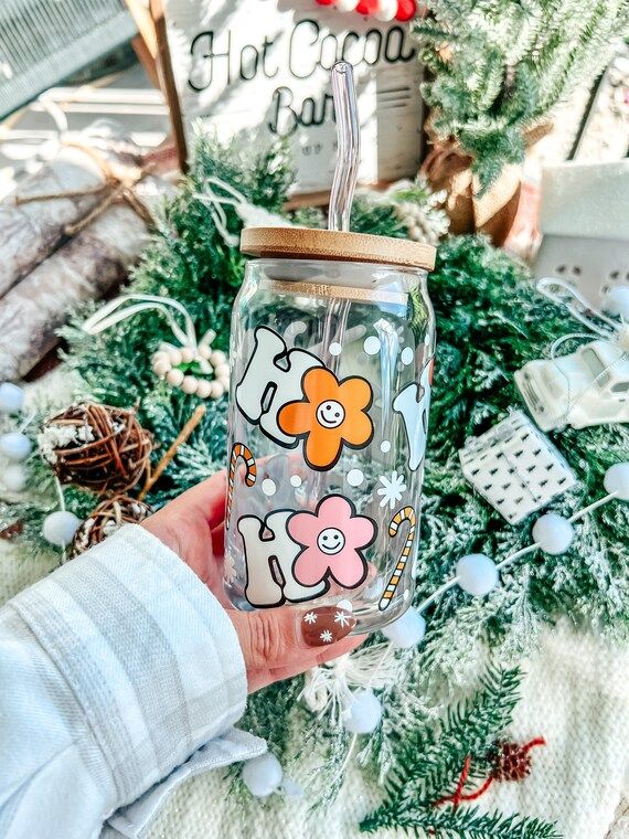 Retro Christmas Beer Can Glass | Groovy Christmas Iced Coffee Glass | Christmas Gift | Holiday Be... | Etsy (US)