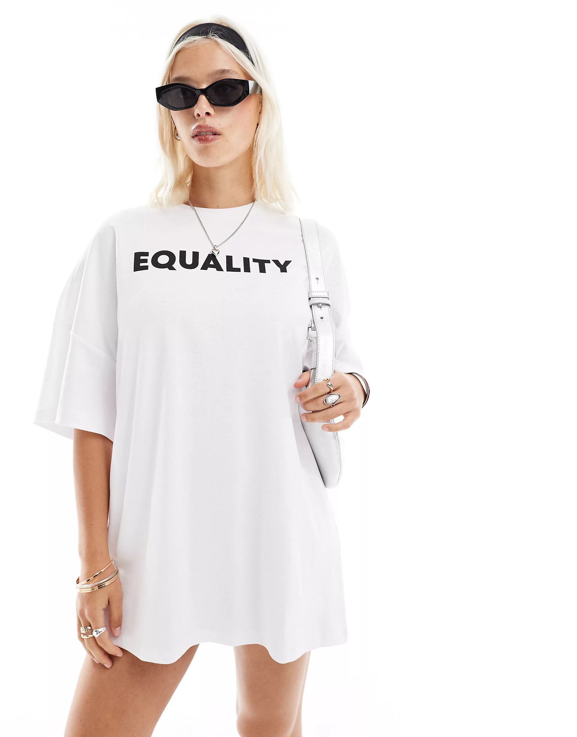 Noisy May oversize t-shirt dress with slogan in white | ASOS | ASOS (Global)