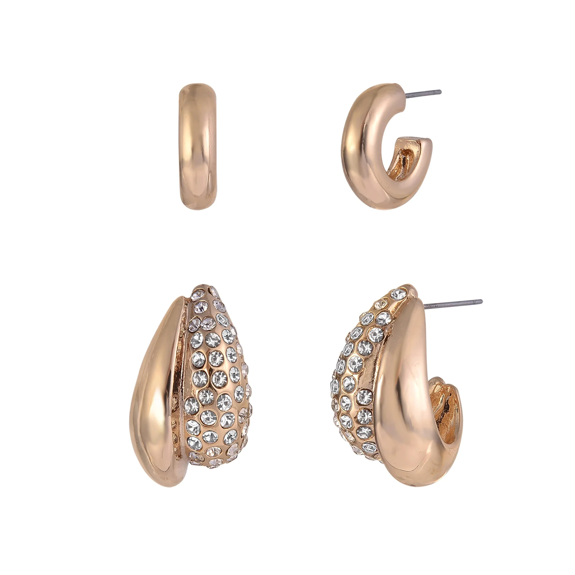Time and Tru Women's Small Thick and Wide Cry Goldtone C-Hoop 2pc Multi Earring Set | Walmart (US)